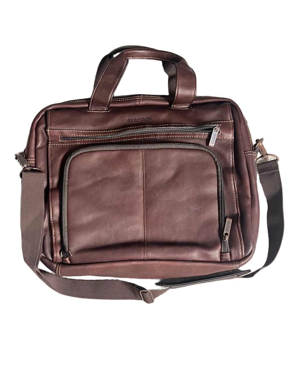 Kenneth Cole Reaction Dark Brown Leather Laptop Briefcase 16” W Crossbody